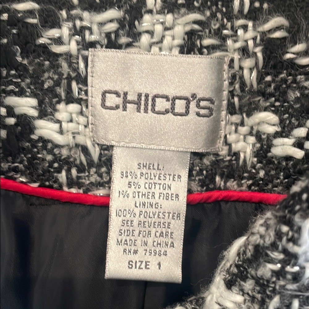 Chico's Plaid Textured/Tailored Blazer/Jacket Black/White 8 - Picture 5 of 7